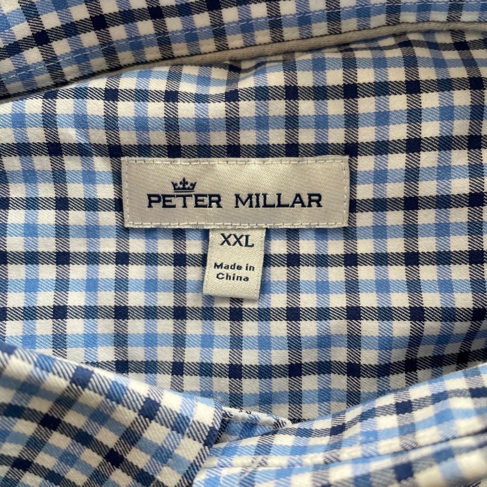 Peter Millar Button Down Shirt Size XXL Blue Plaid Dress Shirt Long Sleeve Work - Picture 4 of 5